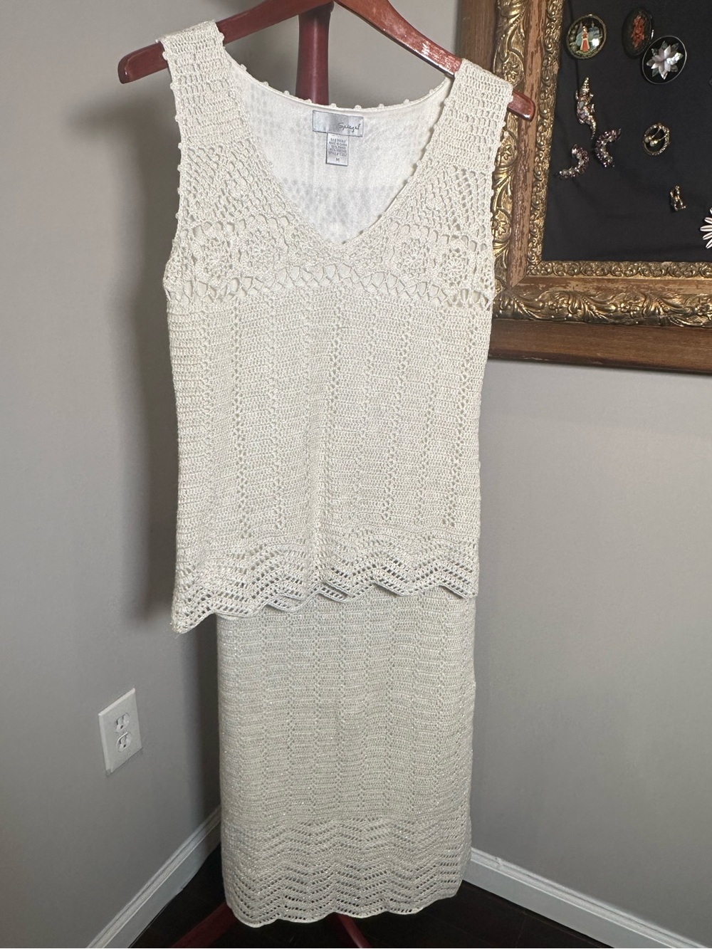 Cream Crochet Two-Piece Knit Set - Tank & Skirt size M